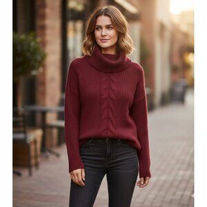 Free People One Teaspoon Turtleneck Sweater Cable Knit Burgundy Size XXS
